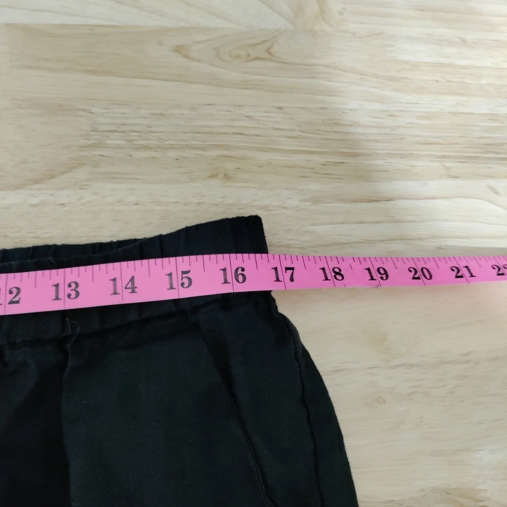 Quince Black 100% European Linen Elastic Waist Straight Leg Pants Large
